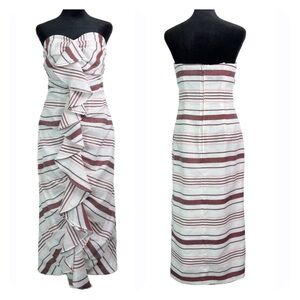 C/MEO Collective On Her Own Womens Medium Ivory Stripe Midi Dress NEW‎